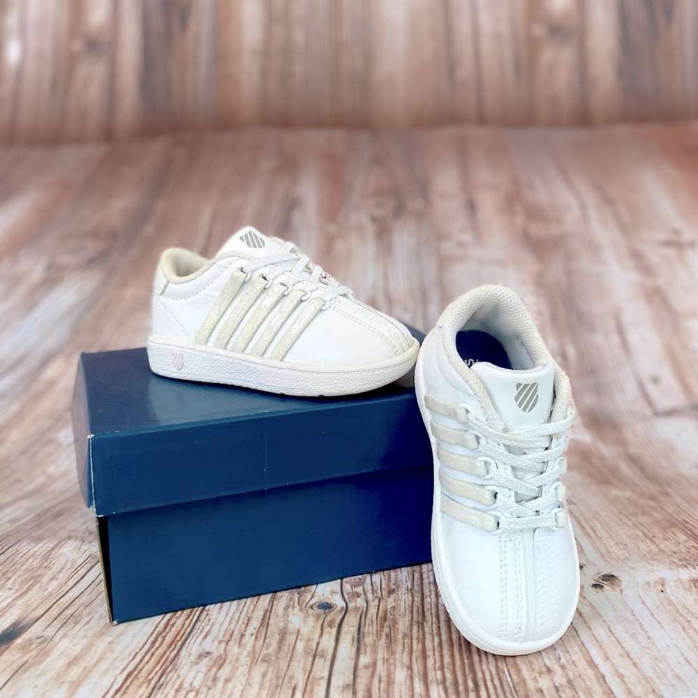 Custom Toddler K-Swiss All White Sneaker with Sparkly Stripes!!! 6 1/2